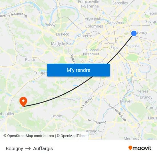 Bobigny to Auffargis map