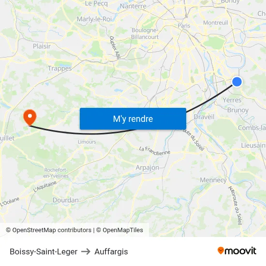 Boissy-Saint-Leger to Auffargis map