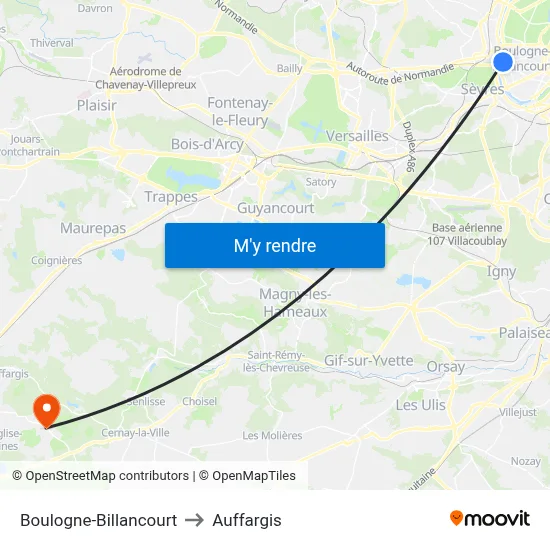 Boulogne-Billancourt to Auffargis map