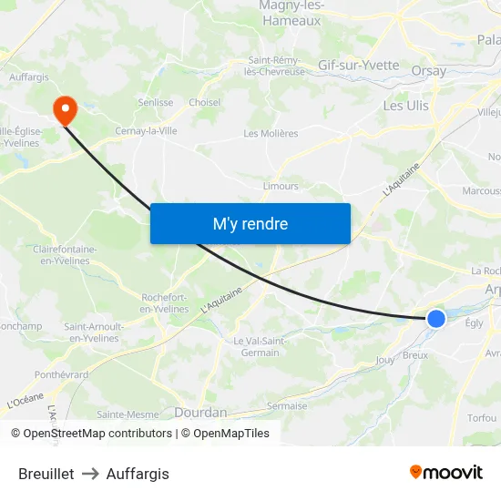 Breuillet to Auffargis map