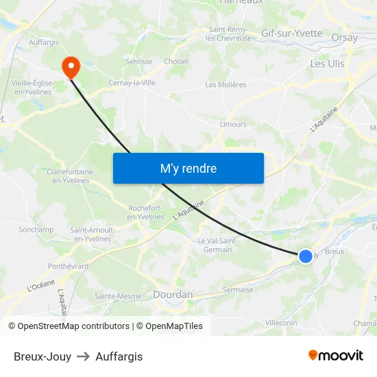 Breux-Jouy to Auffargis map