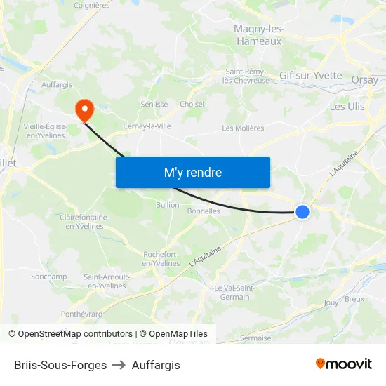 Briis-Sous-Forges to Auffargis map