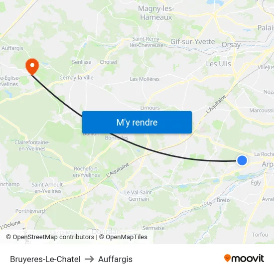 Bruyeres-Le-Chatel to Auffargis map