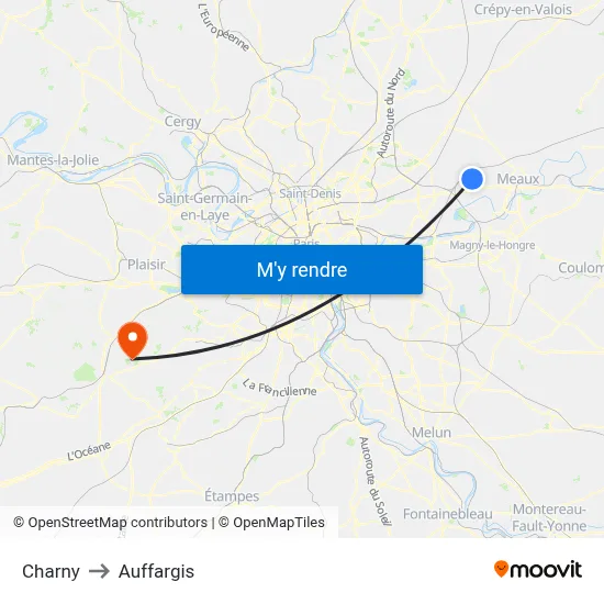 Charny to Auffargis map
