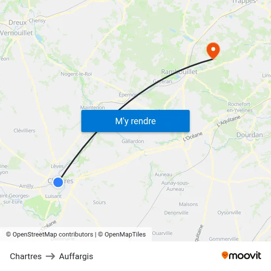 Chartres to Auffargis map