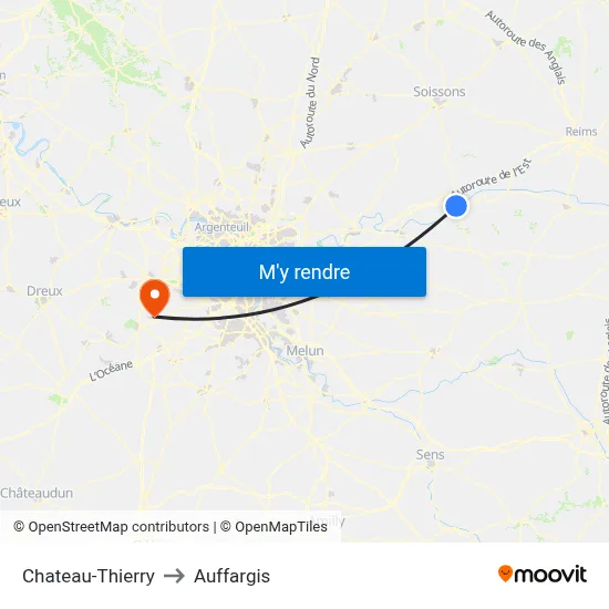 Chateau-Thierry to Auffargis map