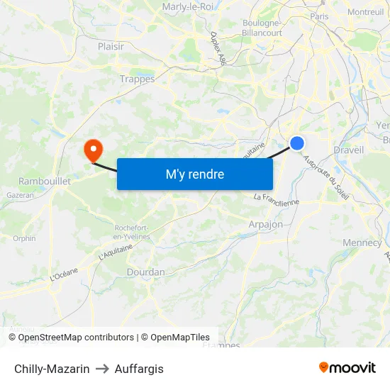 Chilly-Mazarin to Auffargis map