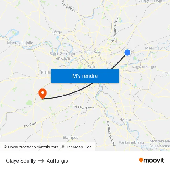 Claye-Souilly to Auffargis map