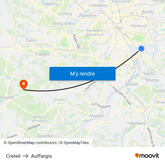 Creteil to Auffargis map