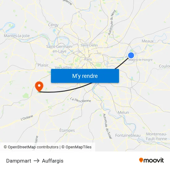 Dampmart to Auffargis map