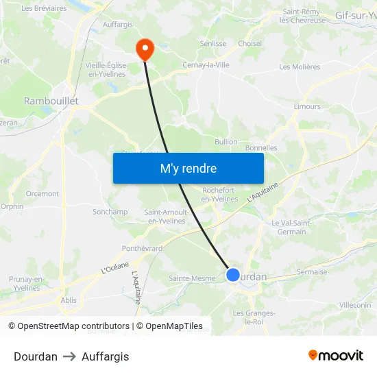 Dourdan to Auffargis map