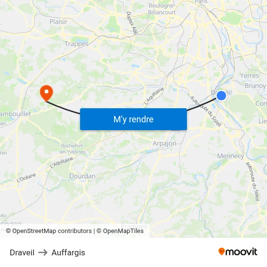Draveil to Auffargis map