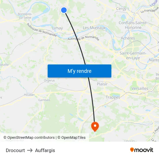 Drocourt to Auffargis map