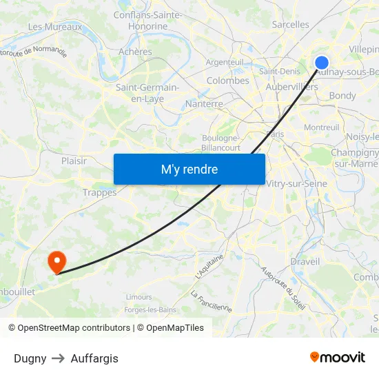 Dugny to Auffargis map