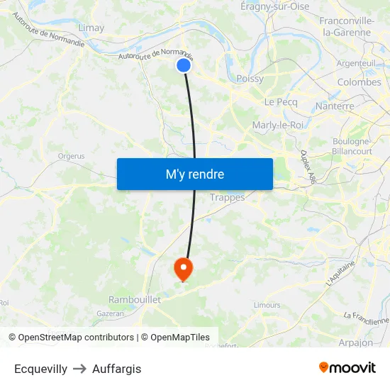 Ecquevilly to Auffargis map