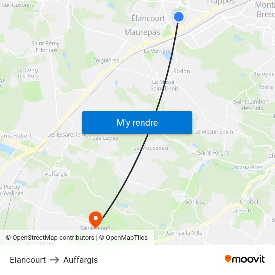 Elancourt to Auffargis map