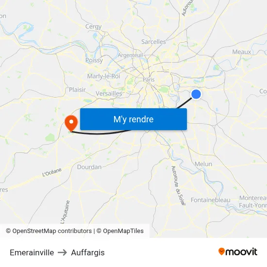Emerainville to Auffargis map