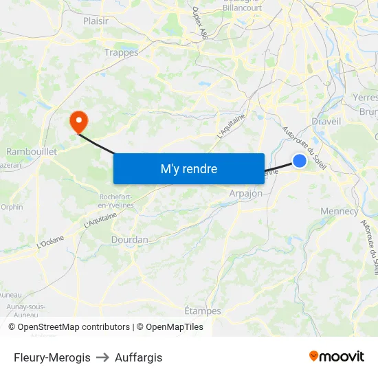 Fleury-Merogis to Auffargis map