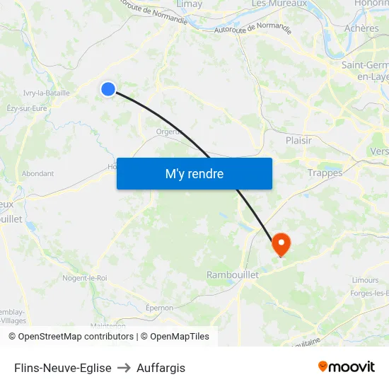Flins-Neuve-Eglise to Auffargis map
