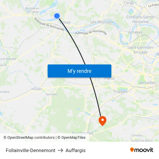 Follainville-Dennemont to Auffargis map