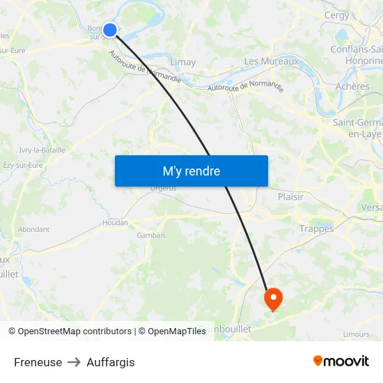 Freneuse to Auffargis map