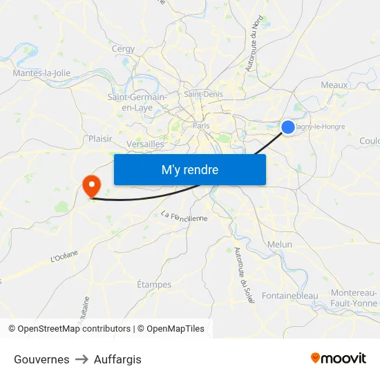 Gouvernes to Auffargis map