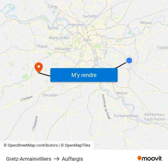 Gretz-Armainvilliers to Auffargis map