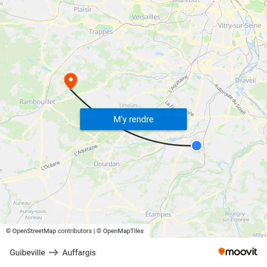 Guibeville to Auffargis map