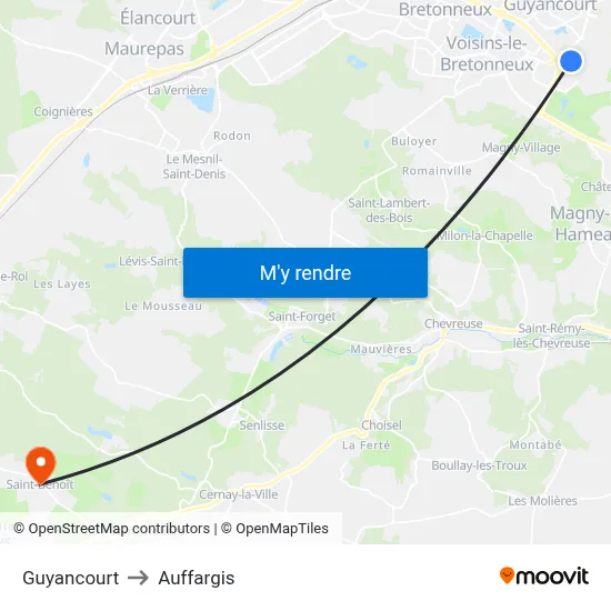 Guyancourt to Auffargis map