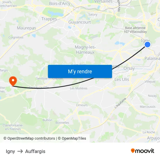 Igny to Auffargis map
