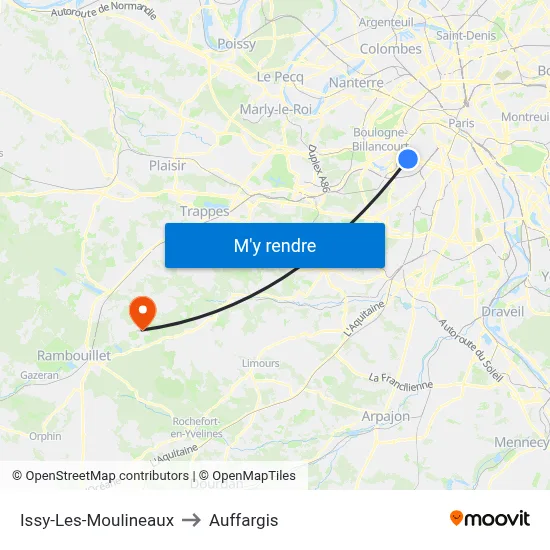 Issy-Les-Moulineaux to Auffargis map