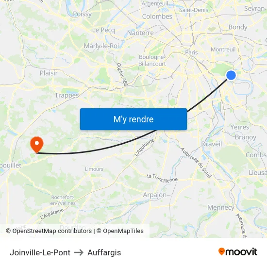 Joinville-Le-Pont to Auffargis map