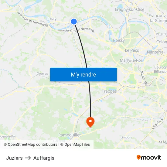 Juziers to Auffargis map