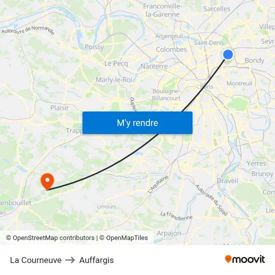 La Courneuve to Auffargis map