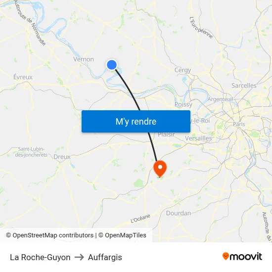 La Roche-Guyon to Auffargis map