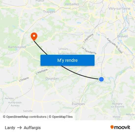 Lardy to Auffargis map