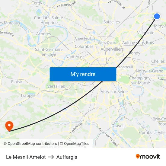 Le Mesnil-Amelot to Auffargis map