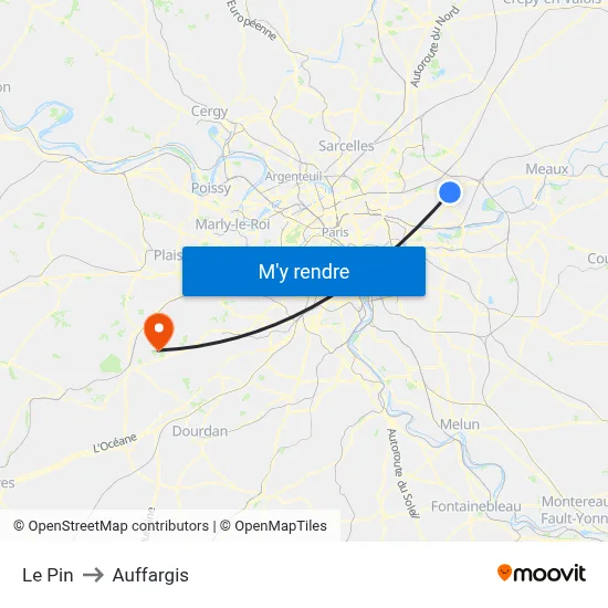 Le Pin to Auffargis map