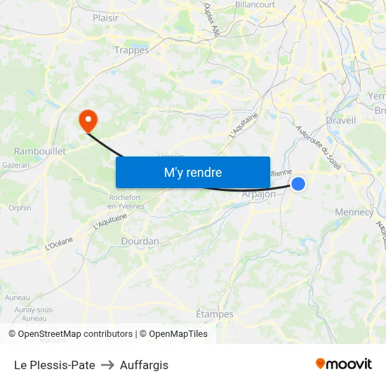 Le Plessis-Pate to Auffargis map