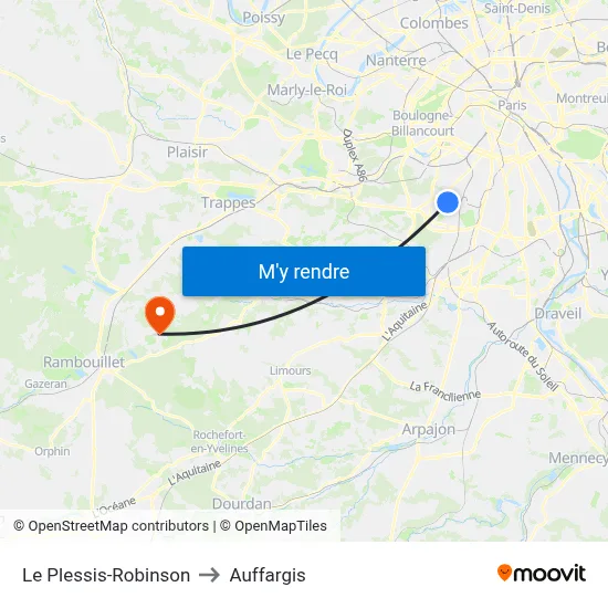Le Plessis-Robinson to Auffargis map