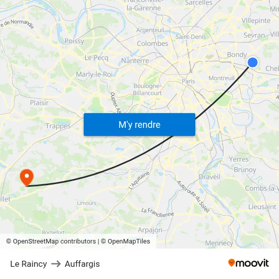 Le Raincy to Auffargis map