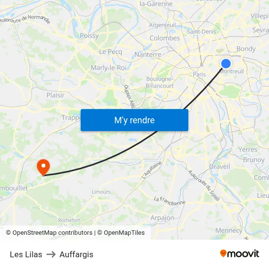 Les Lilas to Auffargis map