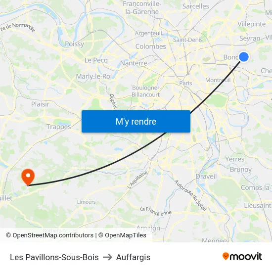 Les Pavillons-Sous-Bois to Auffargis map