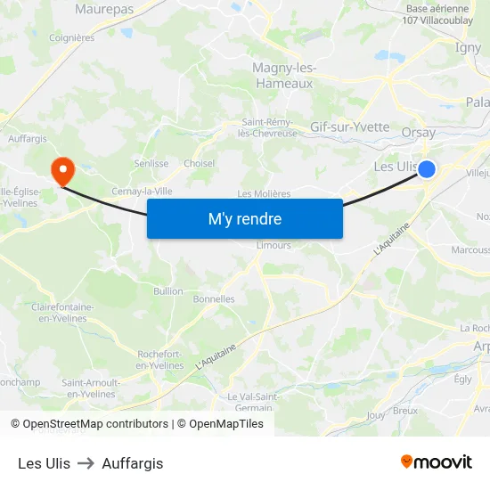 Les Ulis to Auffargis map