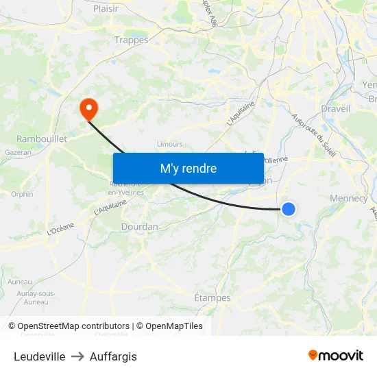 Leudeville to Auffargis map