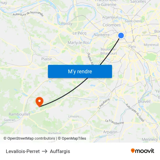 Levallois-Perret to Auffargis map