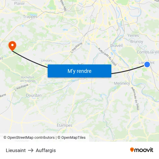 Lieusaint to Auffargis map