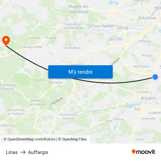 Linas to Auffargis map