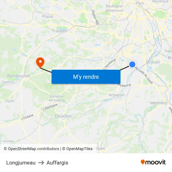 Longjumeau to Auffargis map