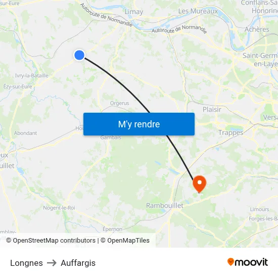 Longnes to Auffargis map